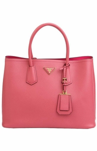 Pink Prada Saffiano Cuir Double Large Tote Bag