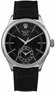 Rolex Cellini Dual Time Black Dial 18k White Gold Men's Watch 50529-0007