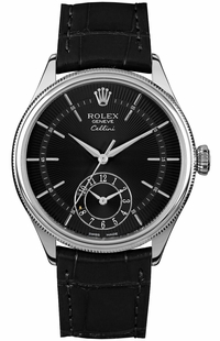 Rolex Cellini Dual Time Black Dial 18k White Gold Men's Watch 50529-0007