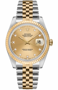 Rolex Datejust 36 Champagne Diamond Dial Unisex Watch 16233