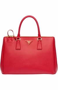 Women's Red Prada Saffiano Lux Medium Double-Zip Tote Bag