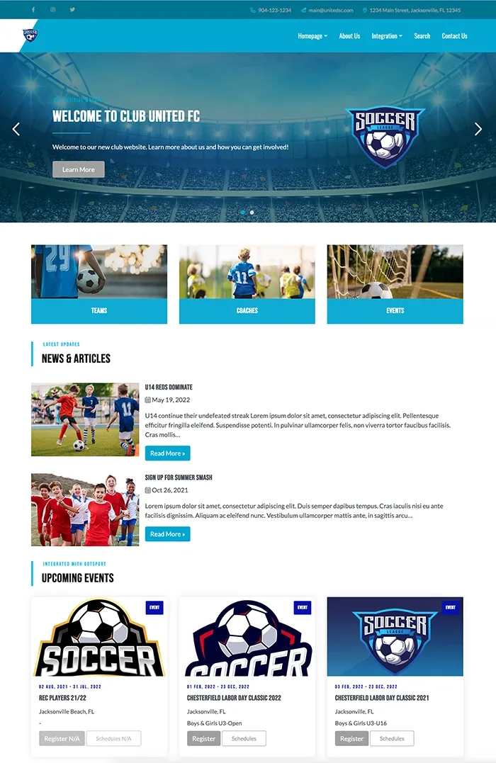 Soccer website design