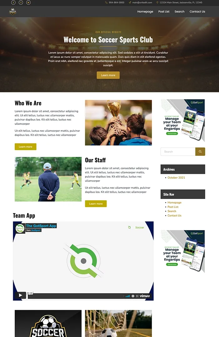 Soccer website design