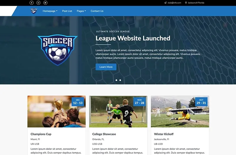 Soccer website builder