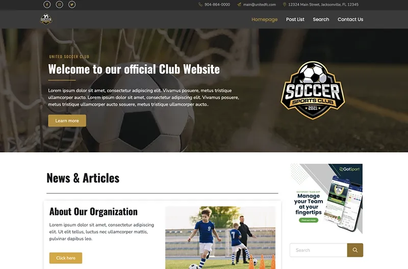 Soccer website builder