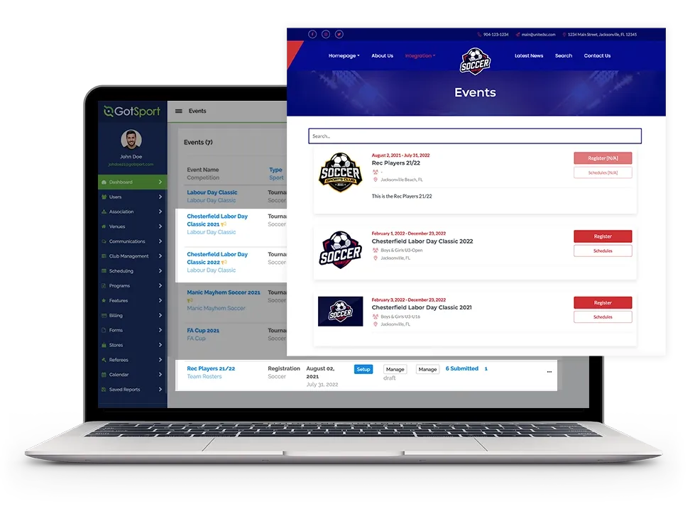 Website integration with GotSport account